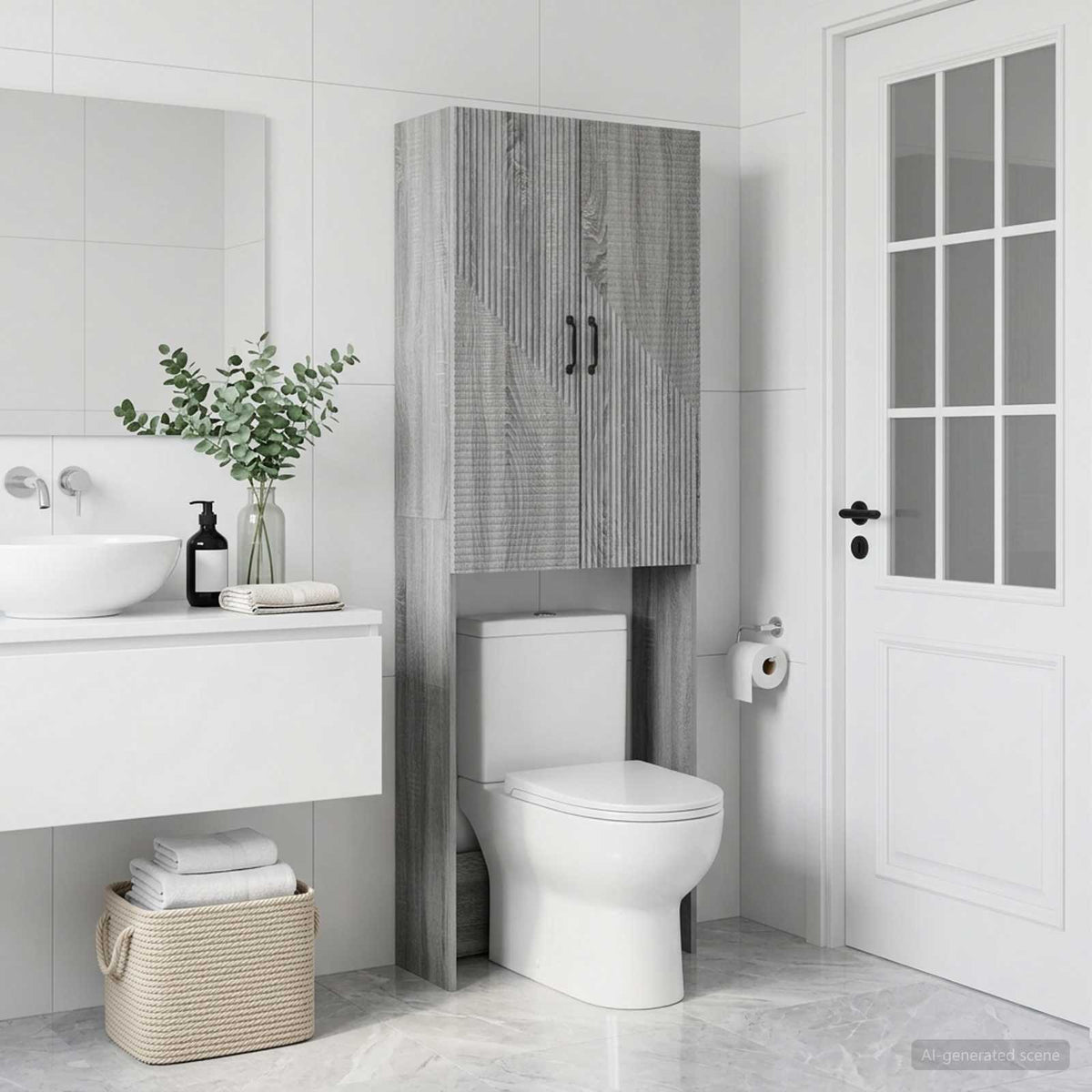 Vidaxl toiletkast haarlem grijs sonoma 66 x 25,5 x 190 cm bewerkt hout
