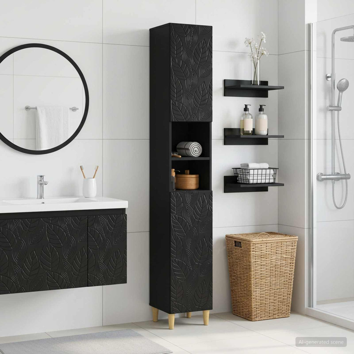 Vidaxl badkamerkast met open plank delft zwart 30 x 31 x 190 cm