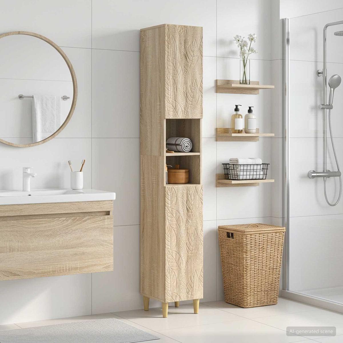 Vidaxl badkamerkast met open plank delft sonoma eiken 30 x 31 x 190 cm