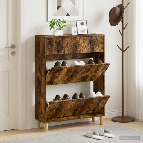 Vidaxl schoenenkast delft 78 x 24 x 103 cm bewerkt hout gerookt eiken