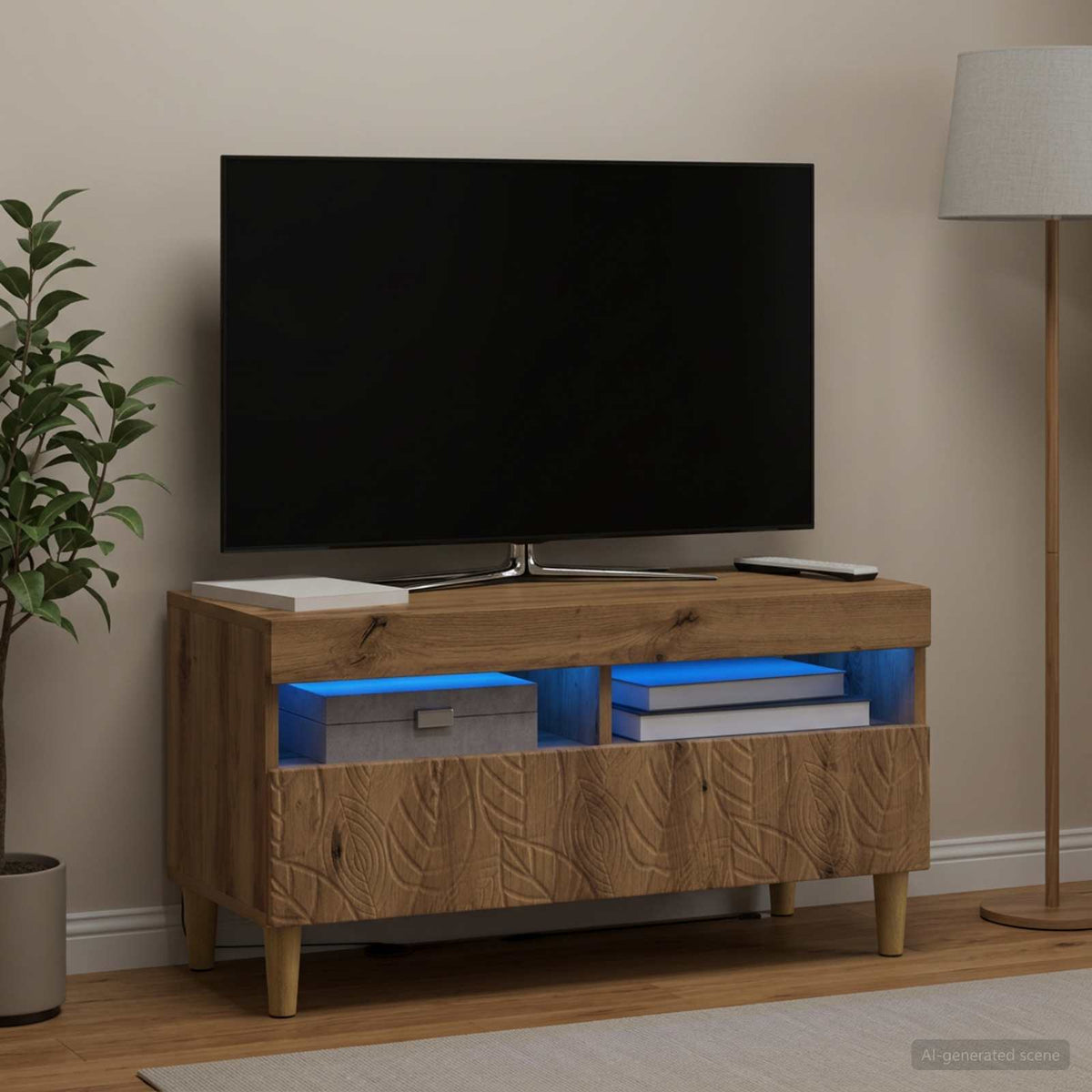 Vidaxl led tv-meubel artisanaal eiken bewerkt hout