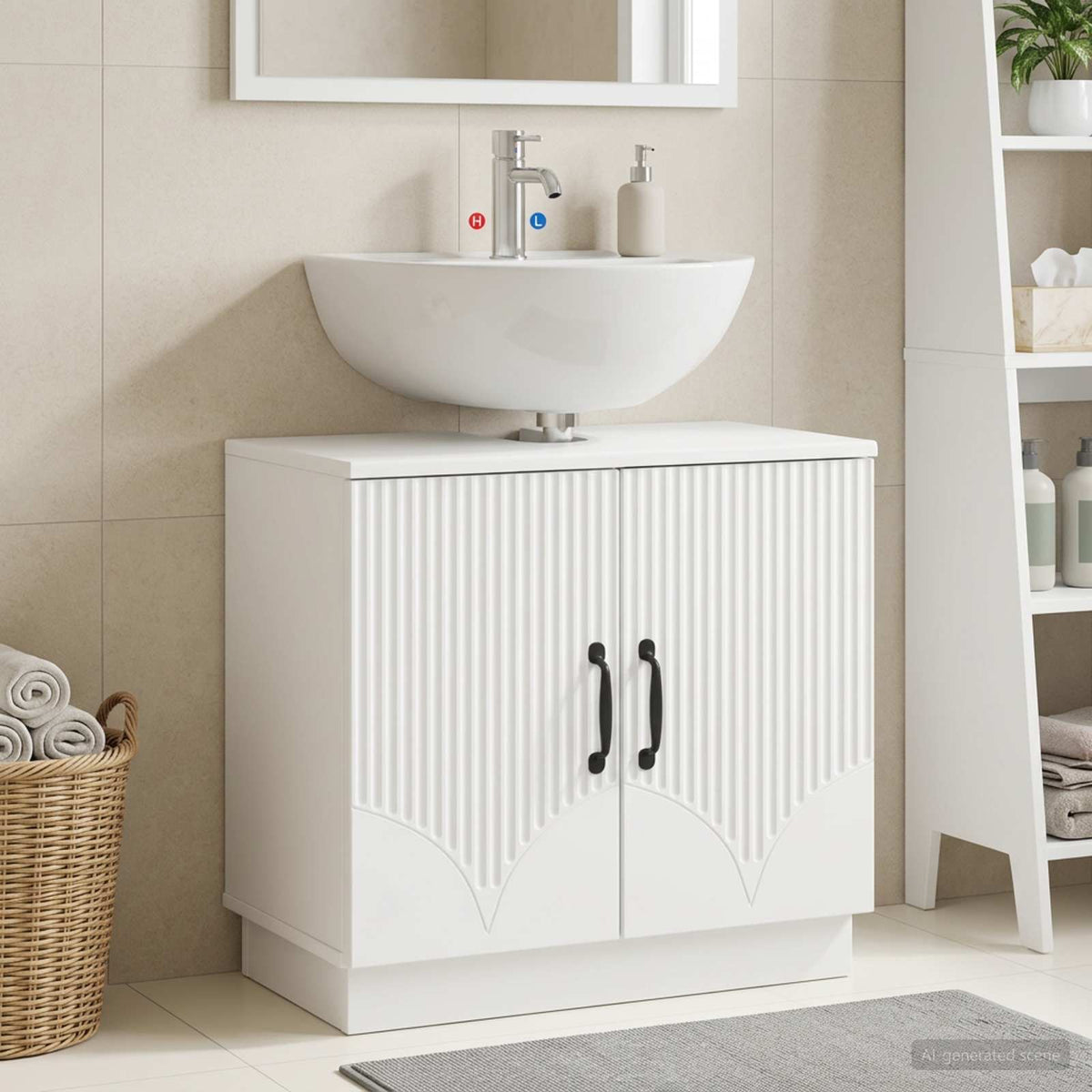 Vidaxl badkamer wastafelkast hoorn wit 59,5 x 31,5 x 56 cm