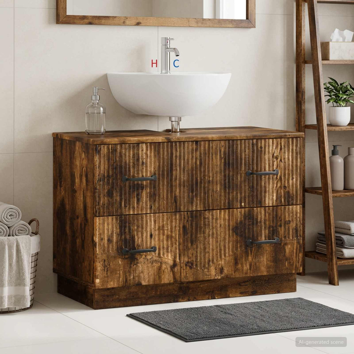 Vidaxl badkamer wastafelkast hoorn gerookt eiken 82 x 41 x 56 cm