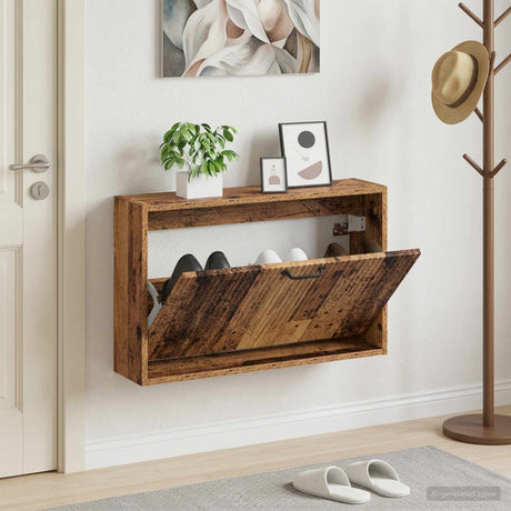 Vidaxl wandgemonteerde schoenkast hoorn 71 x 17 x 43 cm bewerkt hout