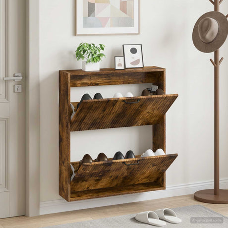 Vidaxl wandgemonteerde schoenkast hoorn 71 x 17 x 86 cm bewerkt hout