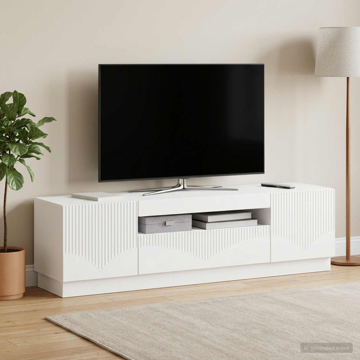 Vidaxl led tv-meubel wit bewerkt hout
