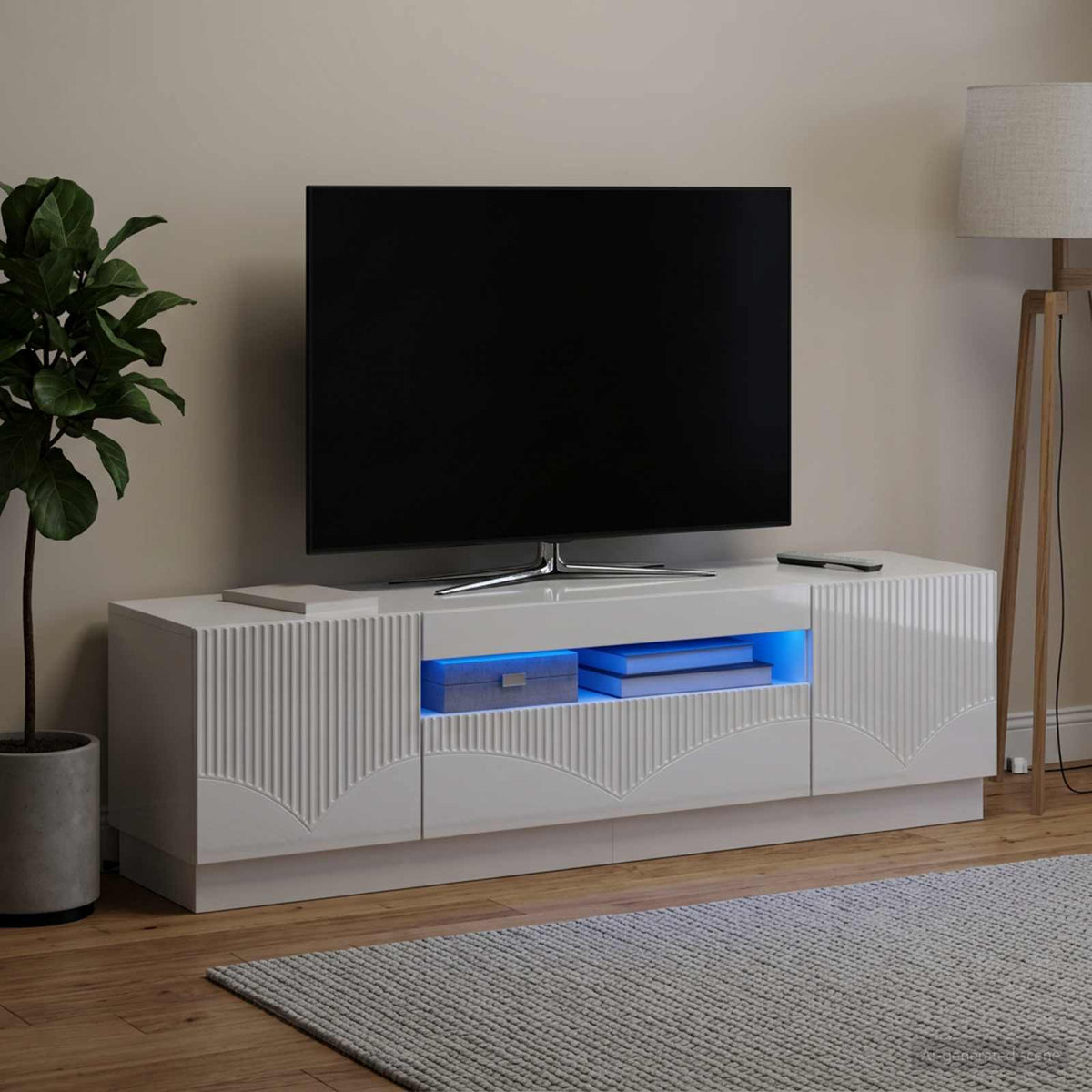 Vidaxl led tv-meubel hoogglans wit bewerkt hout