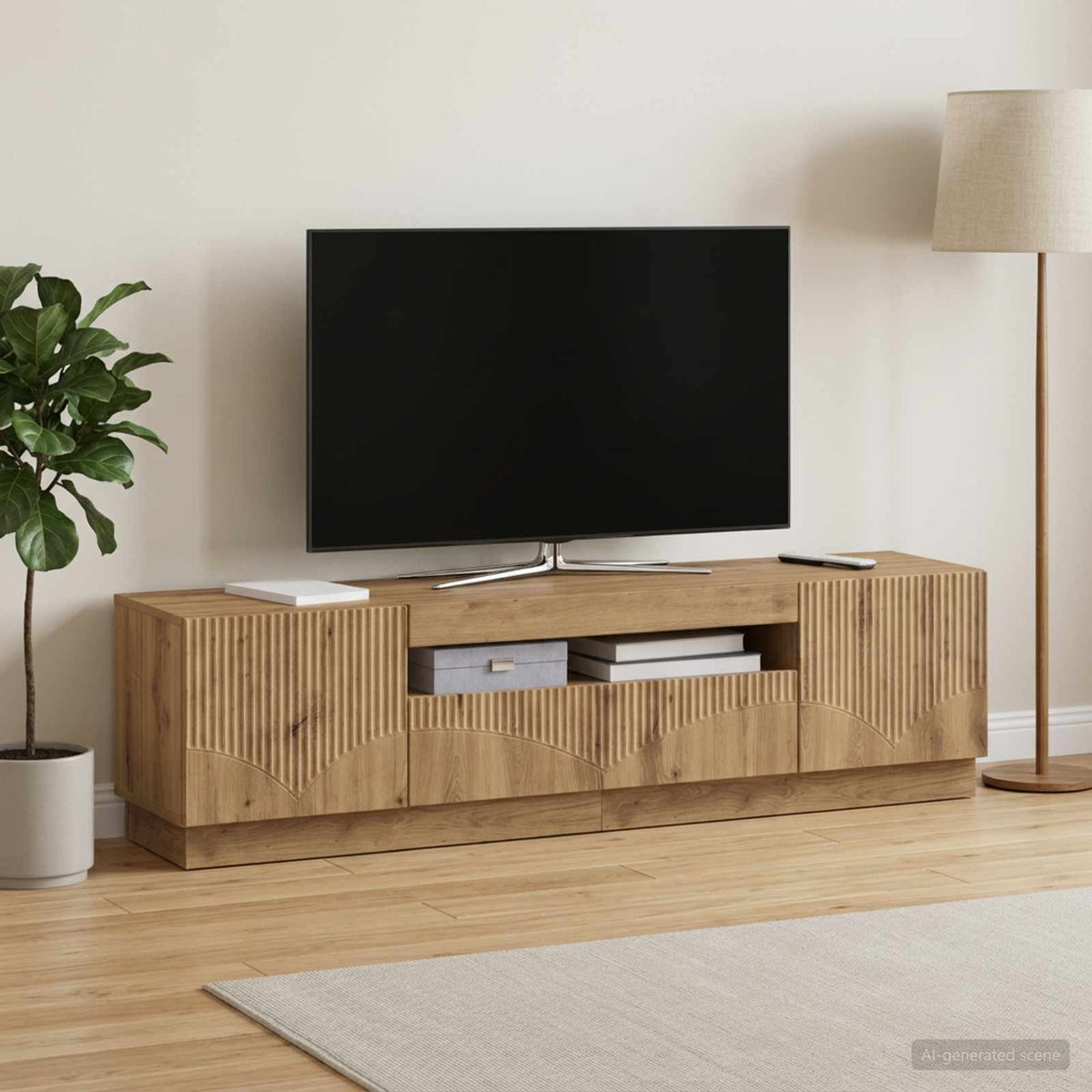 Vidaxl led tv-meubel artisanaal eiken bewerkt hout