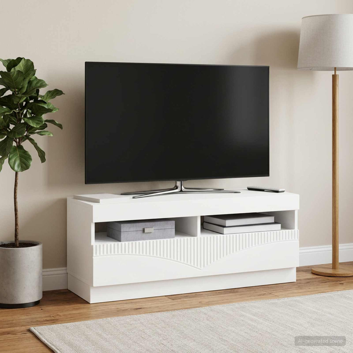Vidaxl led tv-meubel wit bewerkt hout