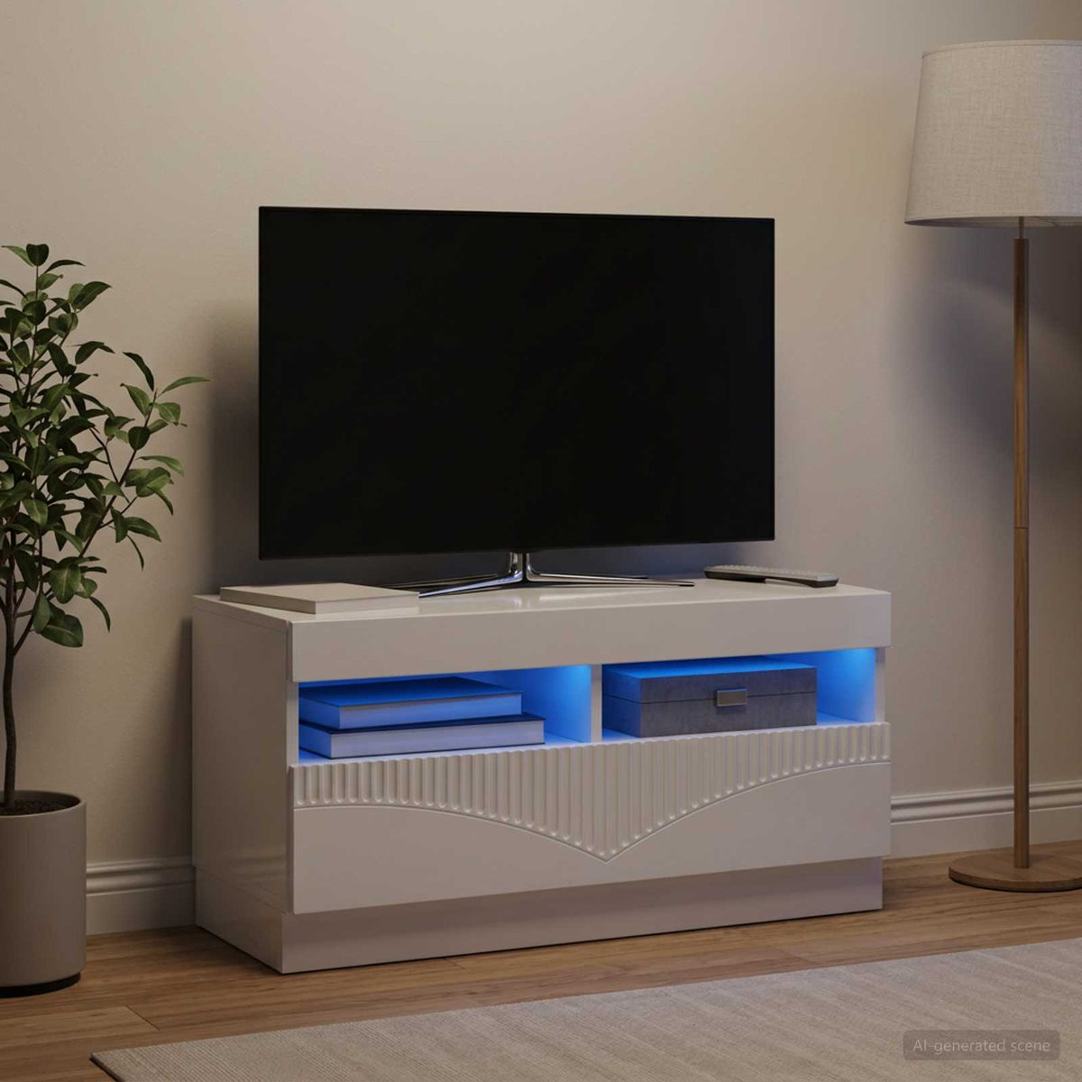 Vidaxl led tv-meubel hoogglans wit bewerkt hout