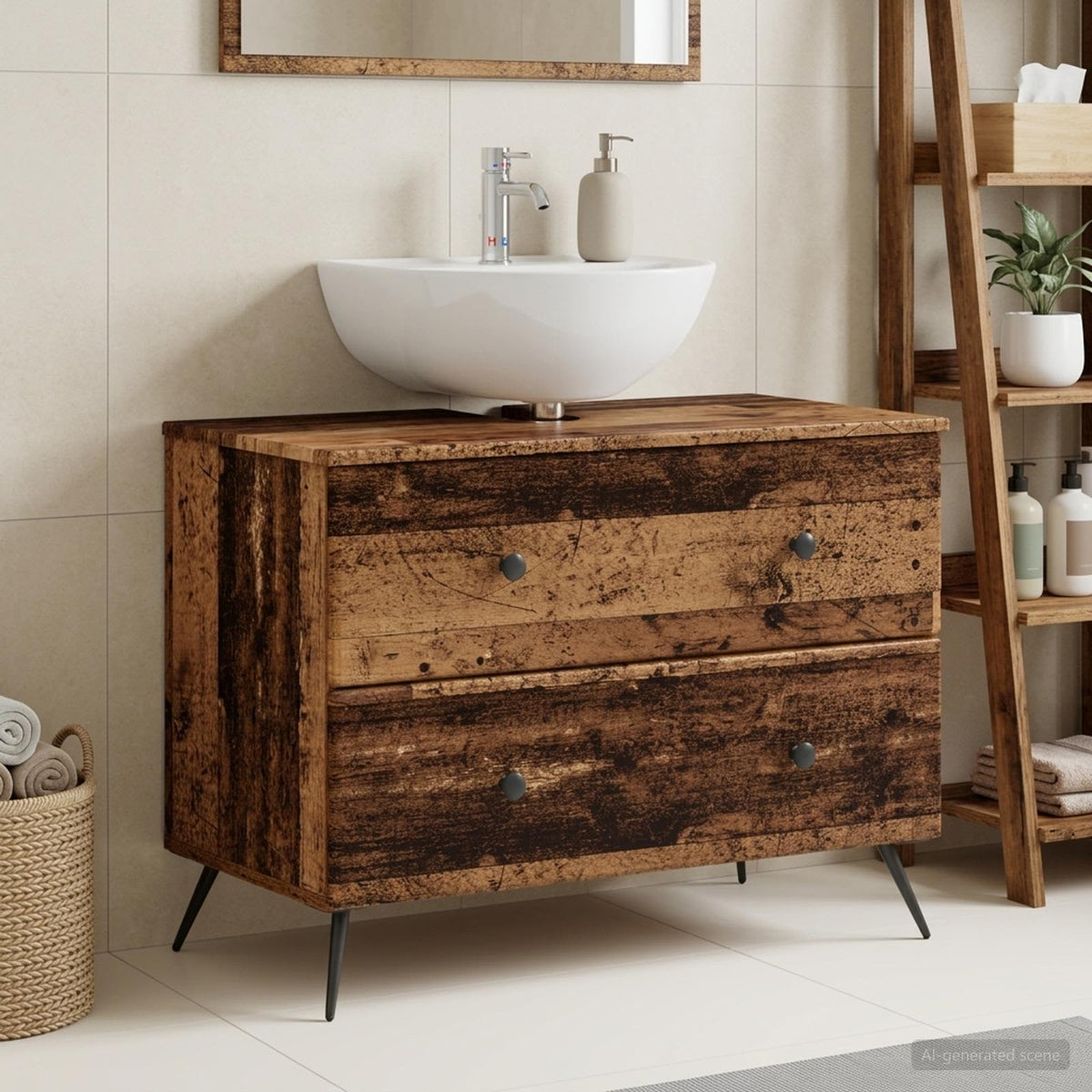 Vidaxl badkamer wastafelkast breda oud hout 82 x 41 x 59 cm