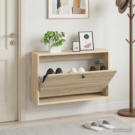 Vidaxl wandgemonteerde schoenkast breda 71 x 17 x 43 cm bewerkt hout