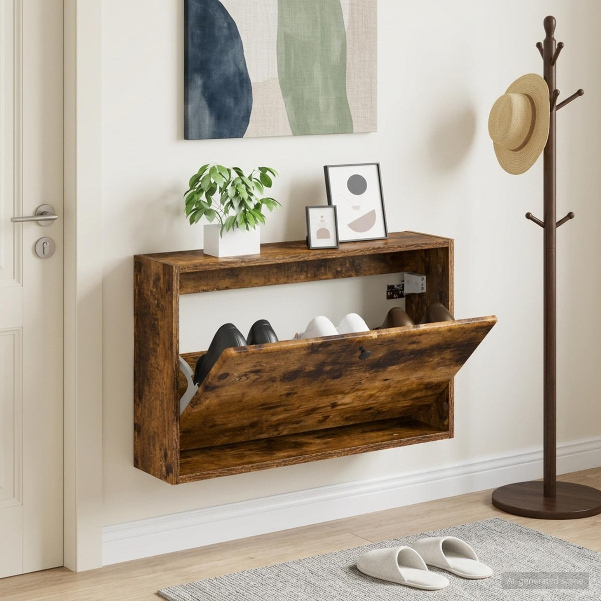 Vidaxl wandgemonteerde schoenkast breda 71 x 17 x 43 cm bewerkt hout