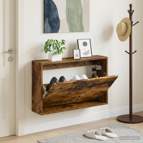 Vidaxl wandgemonteerde schoenkast breda 71 x 17 x 43 cm bewerkt hout