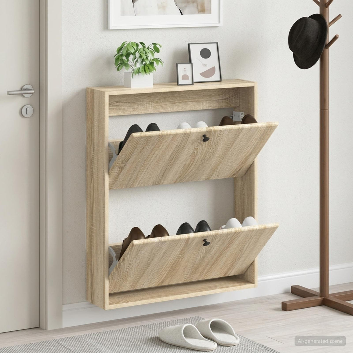 Vidaxl wandgemonteerde schoenkast breda 71 x 17 x 86 cm bewerkt hout