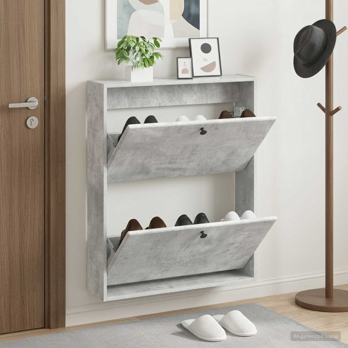 Vidaxl wandgemonteerde schoenkast breda 71 x 17 x 86 cm bewerkt hout