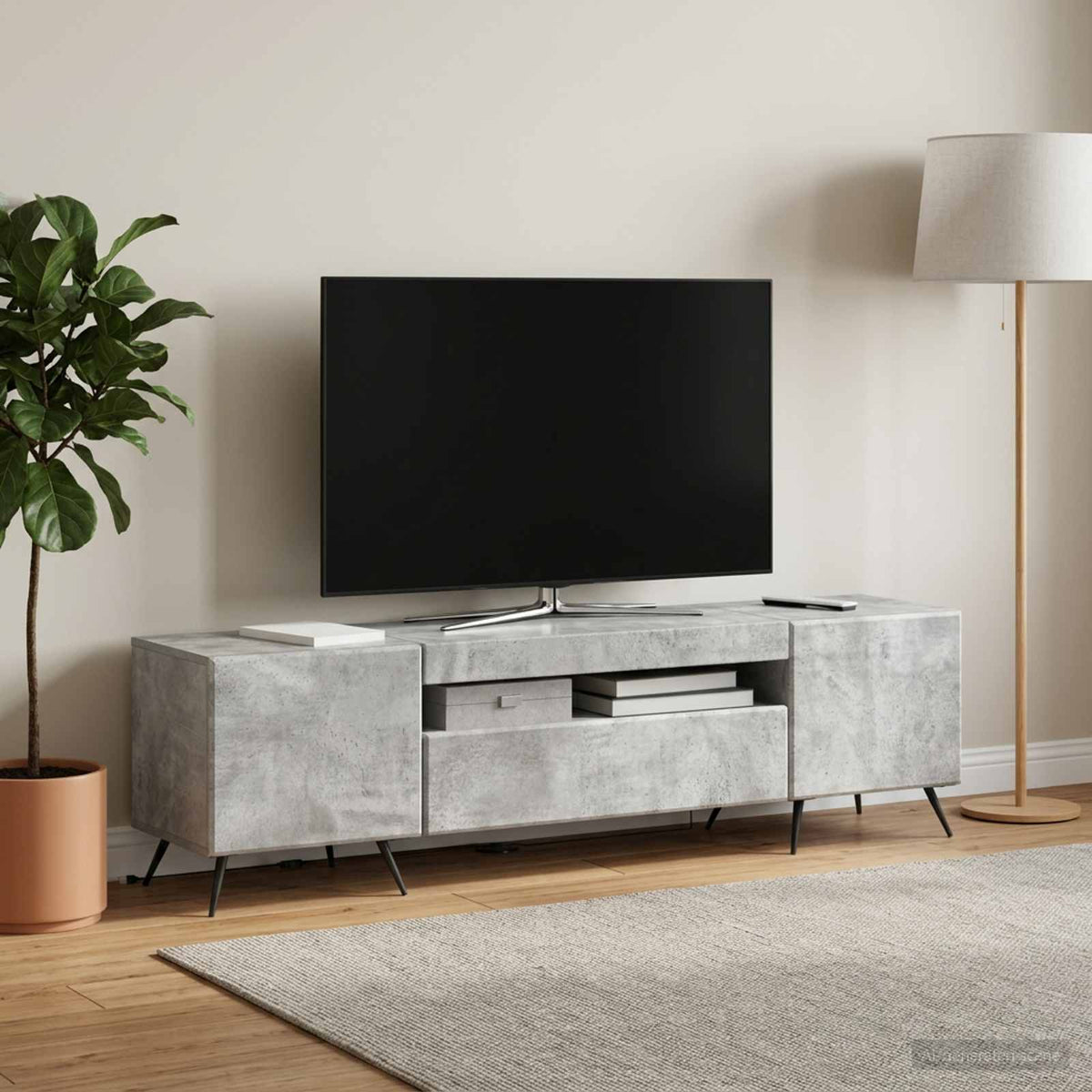 Vidaxl led tv-meubel betongrijs bewerkt hout