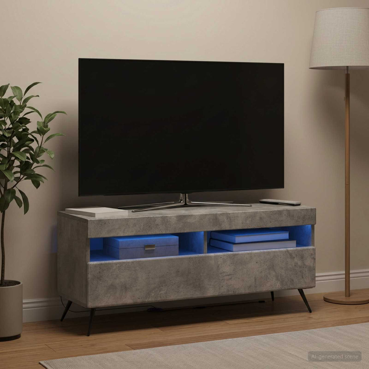 Vidaxl led tv-meubel betongrijs bewerkt hout