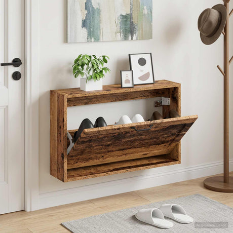 Vidaxl wandgemonteerde schoenkast utrecht 71 x 17 x 43 cm bewerkt hout