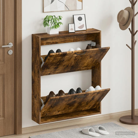 Vidaxl wandgemonteerde schoenkast utrecht 71 x 17 x 86 cm bewerkt hout