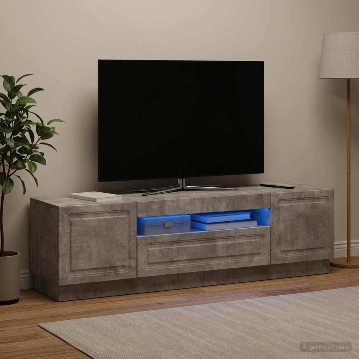 Vidaxl led tv-meubel betongrijs bewerkt hout