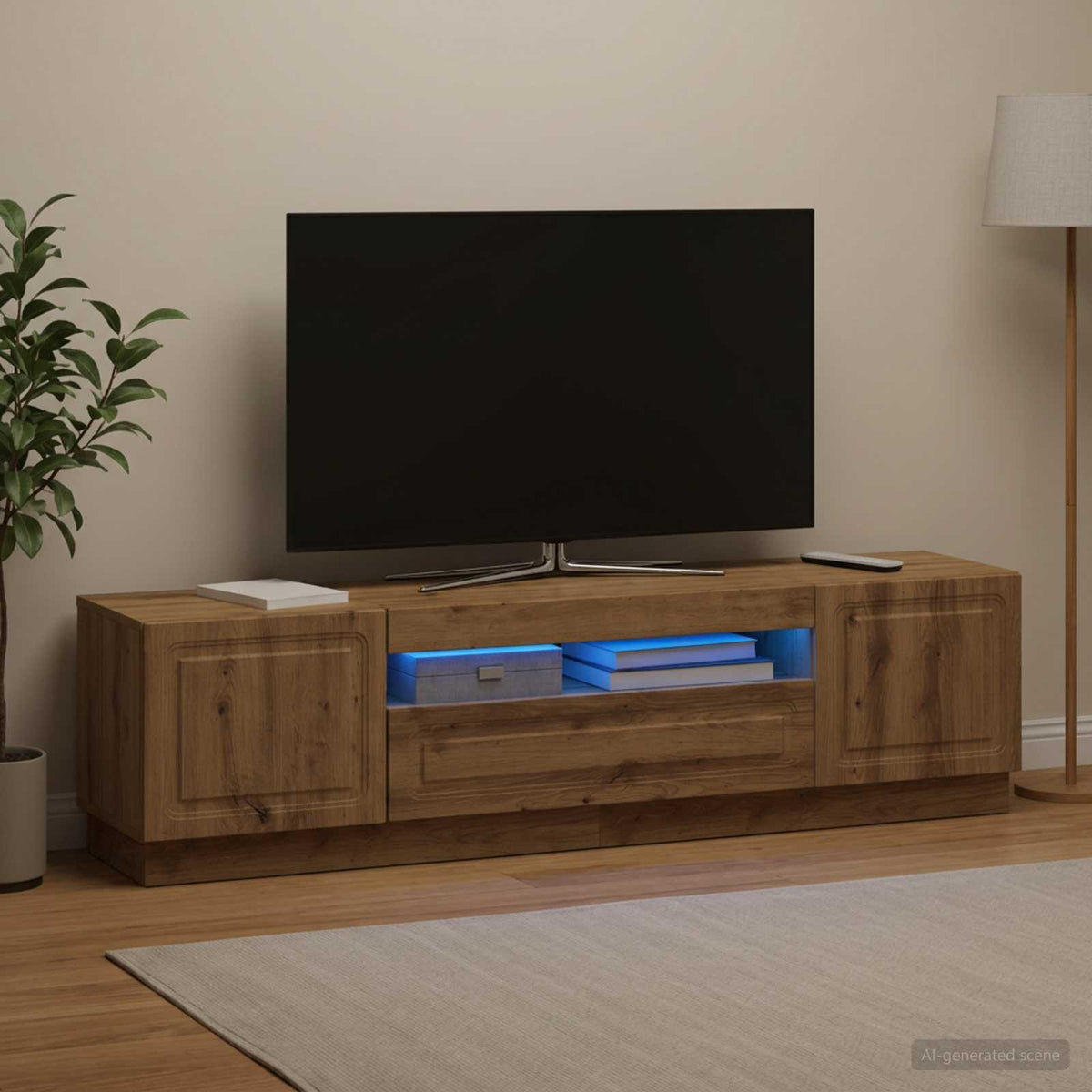 Vidaxl led tv-meubel artisanaal eiken bewerkt hout