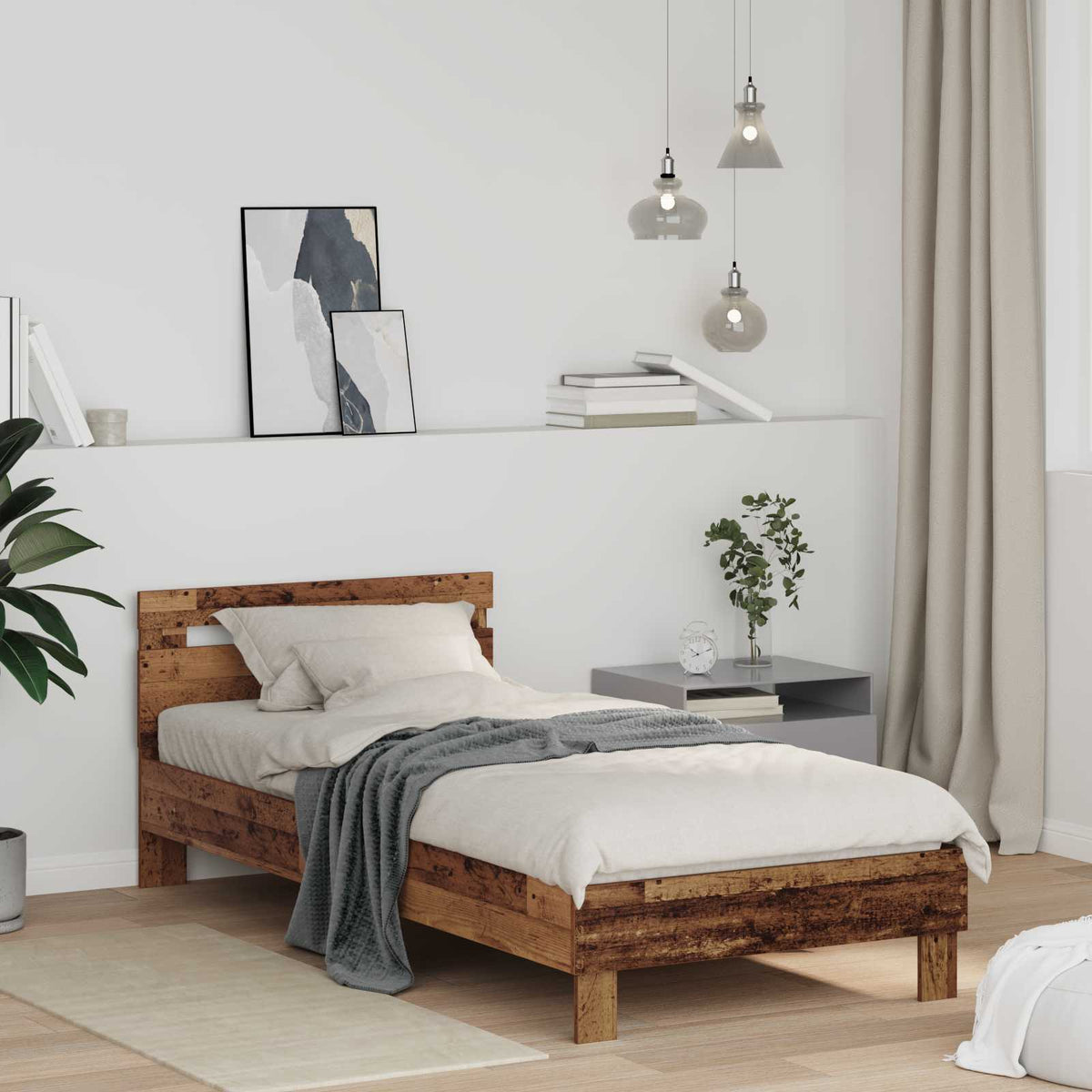 Vidaxl bedframe oudhout 75 x 190 cm bewerkt hout