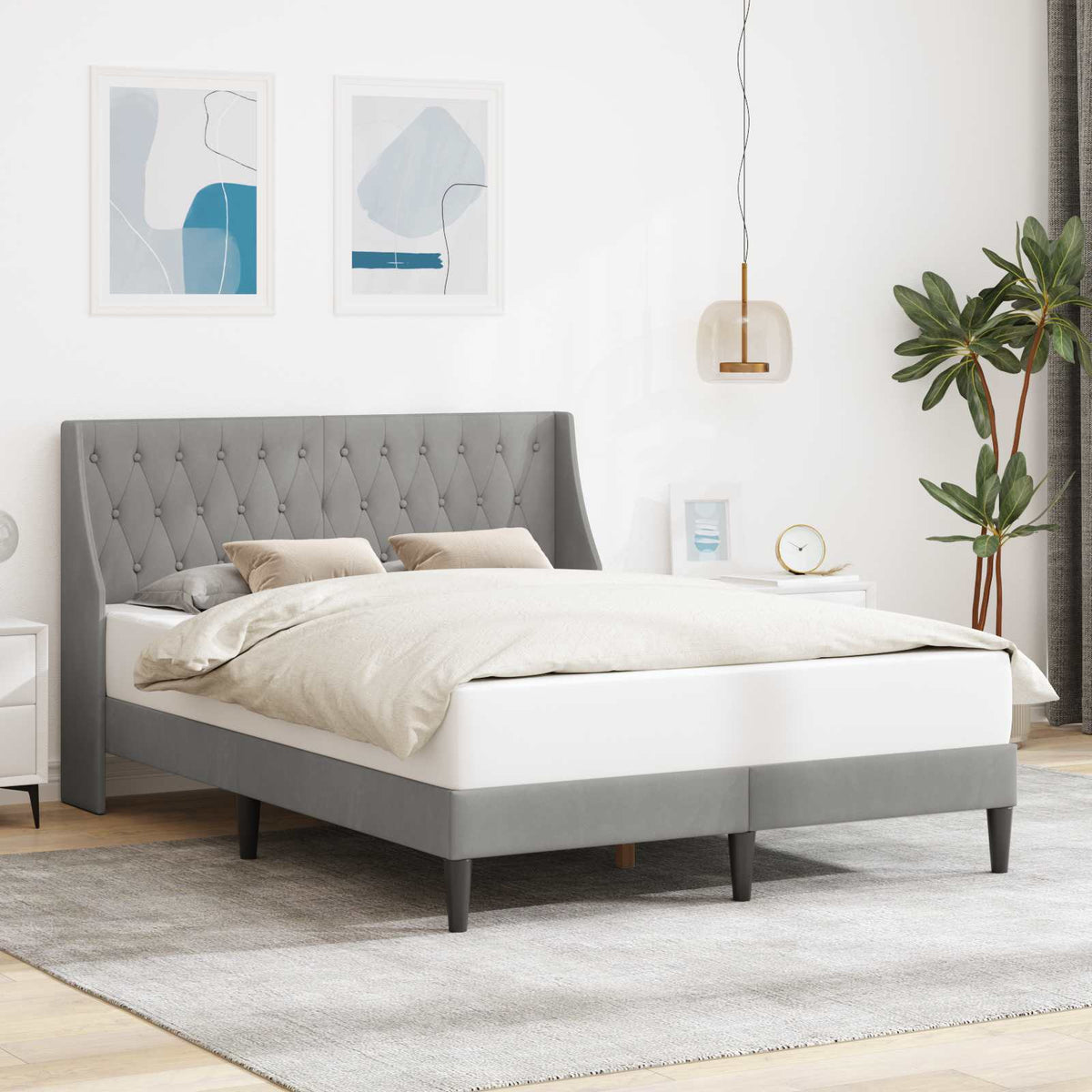 Vidaxl bedframe met hoofdeinde lichtgrijs 140 x 200 cm fluweel