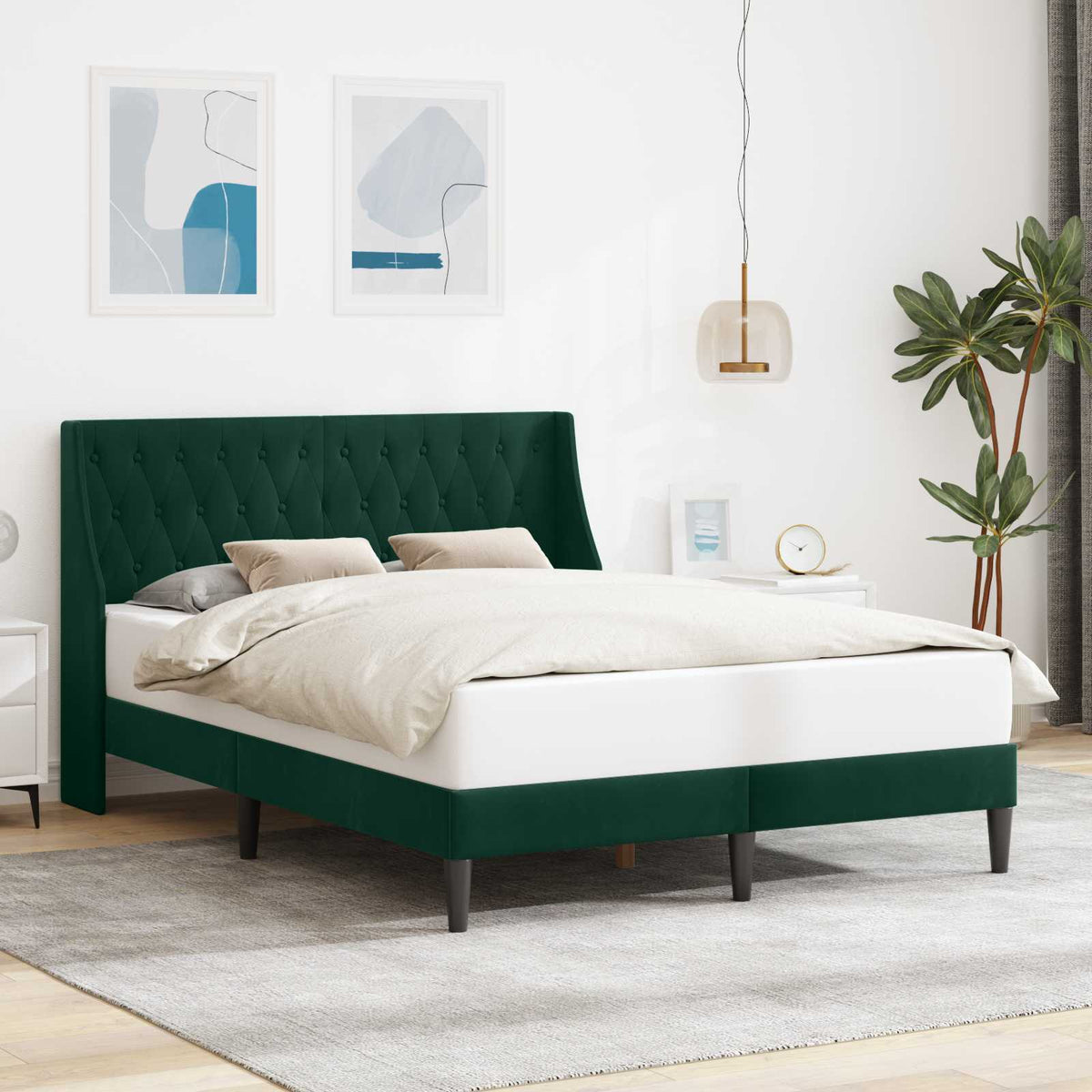 Vidaxl bedframe met hoofdeinde donkergroen 140 x 200 cm fluweel