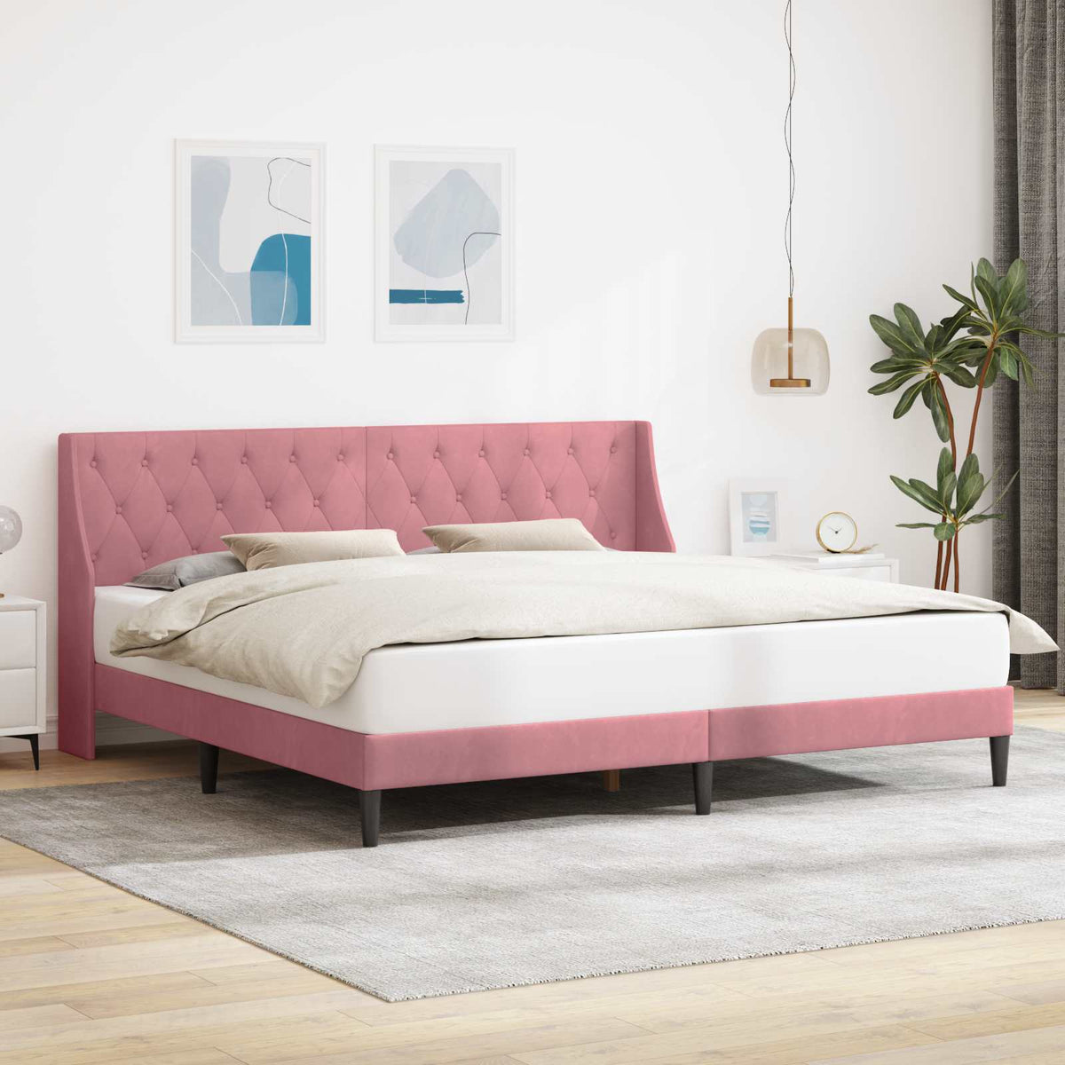 Vidaxl bedframe met hoofdeinde roze 180 x 200 cm fluweel