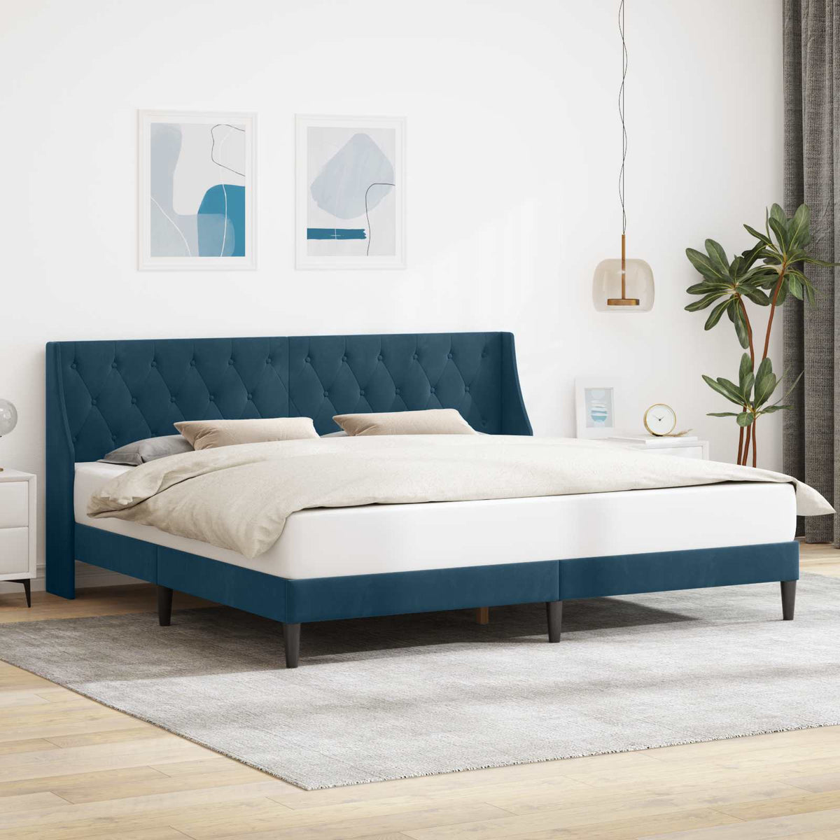 Vidaxl bedframe met hoofdeinde blauw 200 x 200 cm fluweel
