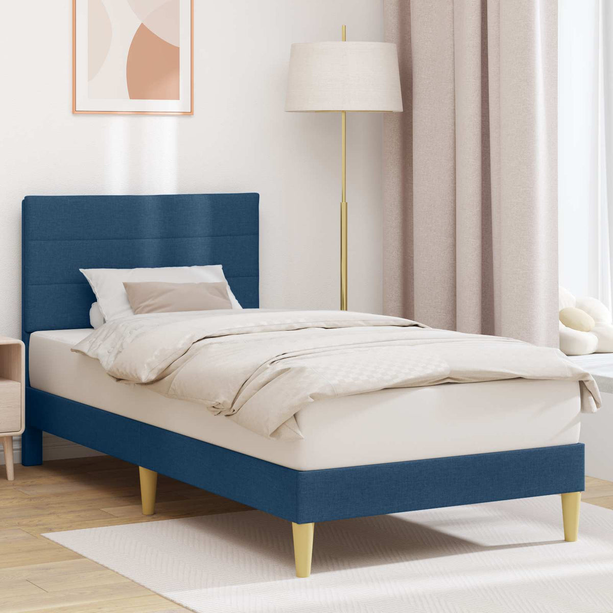 Vidaxl bedframe met hoofdeinde blauw 100 x 200 cm stof