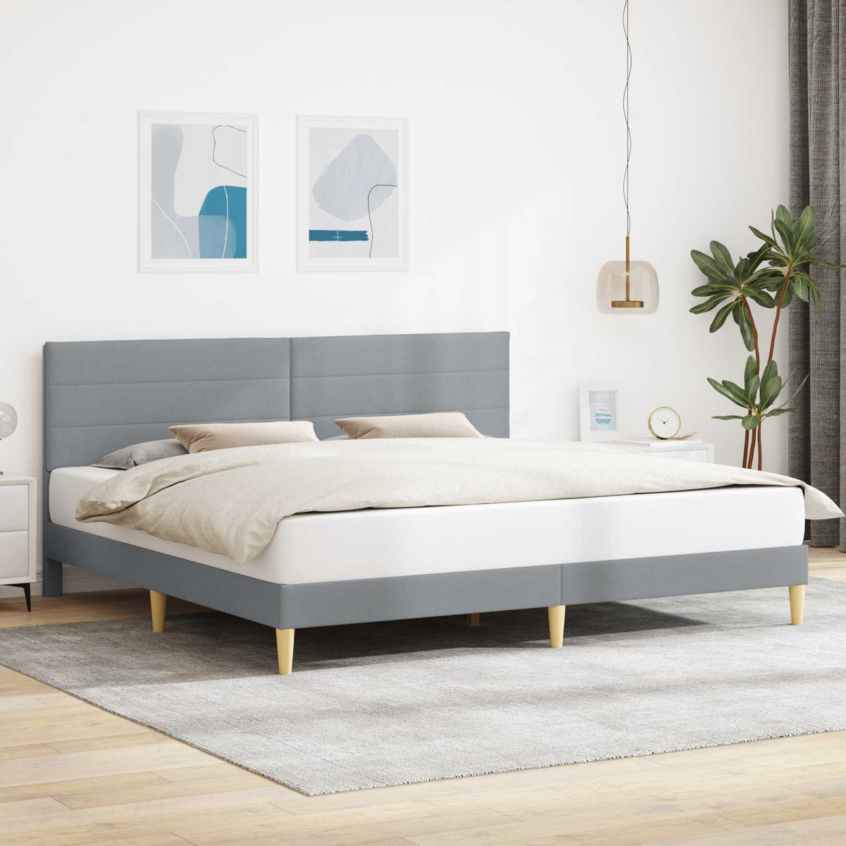 Vidaxl bedframe met hoofdeinde lichtgrijs 200 x 200 cm stof