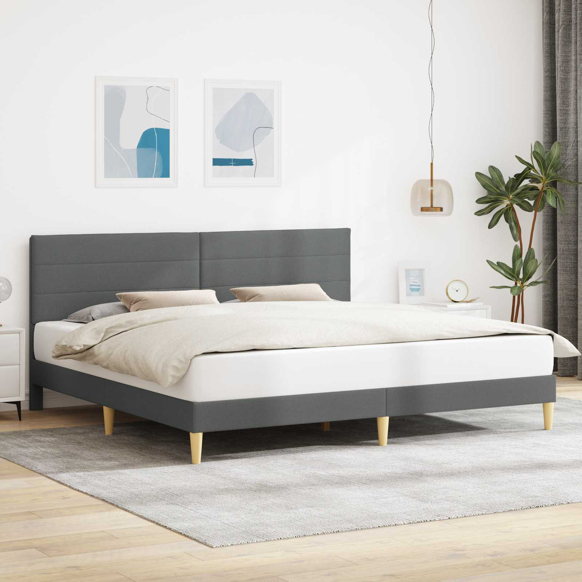 Vidaxl bedframe met hoofdeinde donkergrijs 200 x 200 cm stof