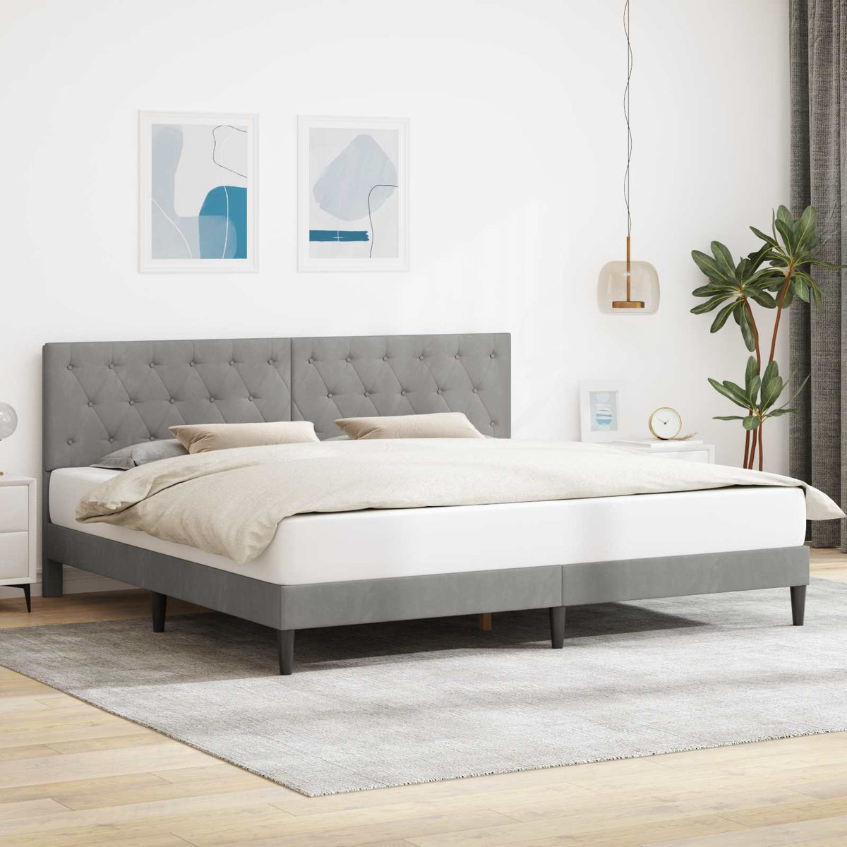 Vidaxl bedframe met hoofdeinde lichtgrijs 200 x 200 cm fluweel