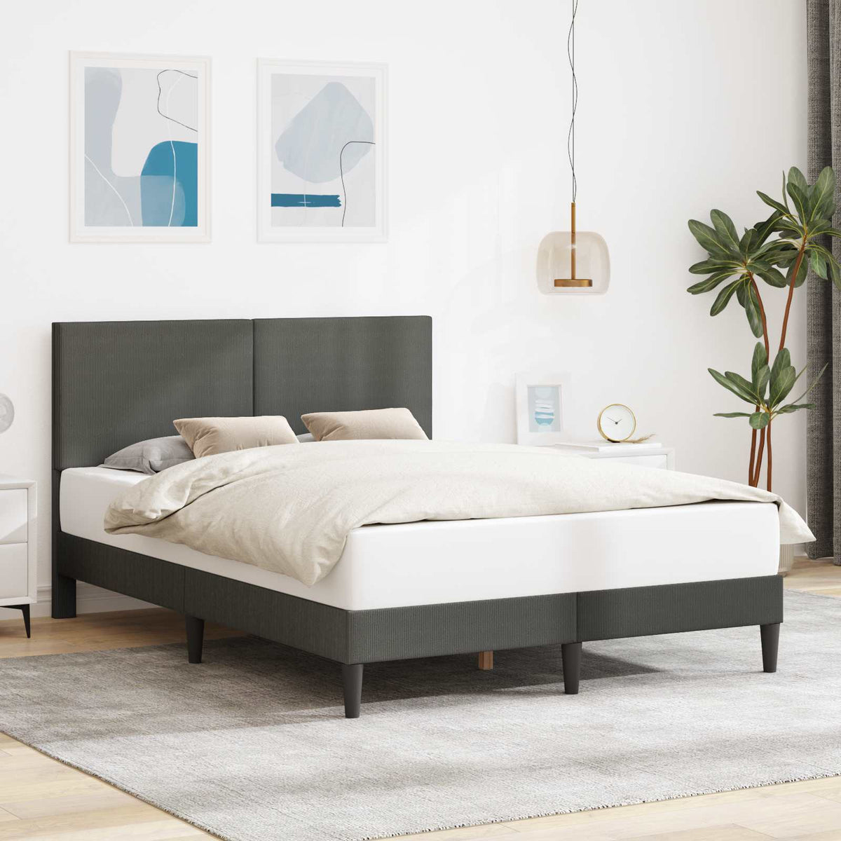 Vidaxl bedframe met hoofdeinde donkergrijs 140 x 200 cm katoen stof