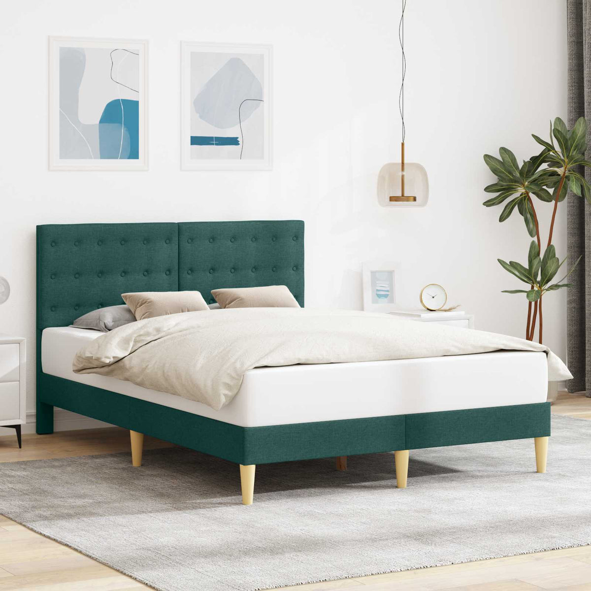 Vidaxl bedframe met hoofdeinde donkergroen 140 x 200 cm stof