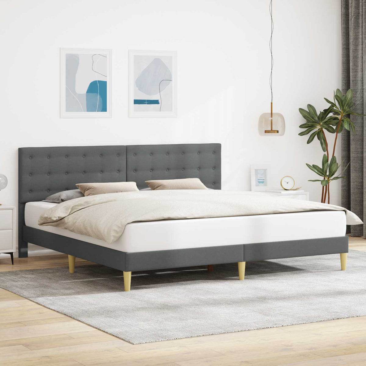 Vidaxl bedframe met hoofdeinde donkergrijs 180 x 200 cm stof