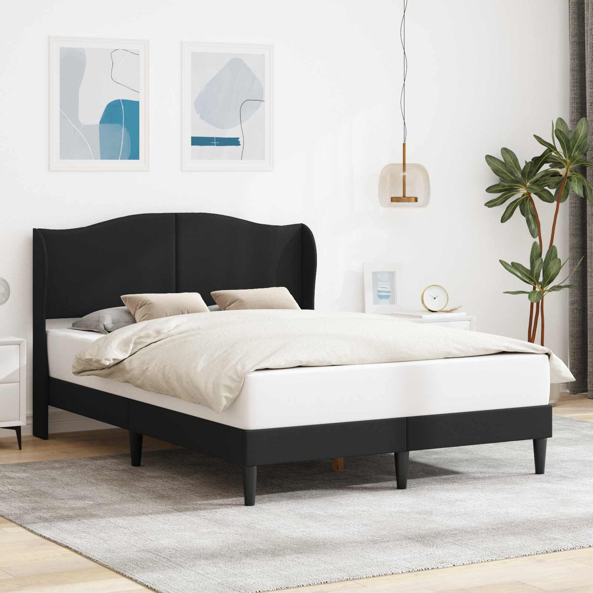 Vidaxl bedframe met hoofdeinde zwart 140 x 190 cm kunstleer