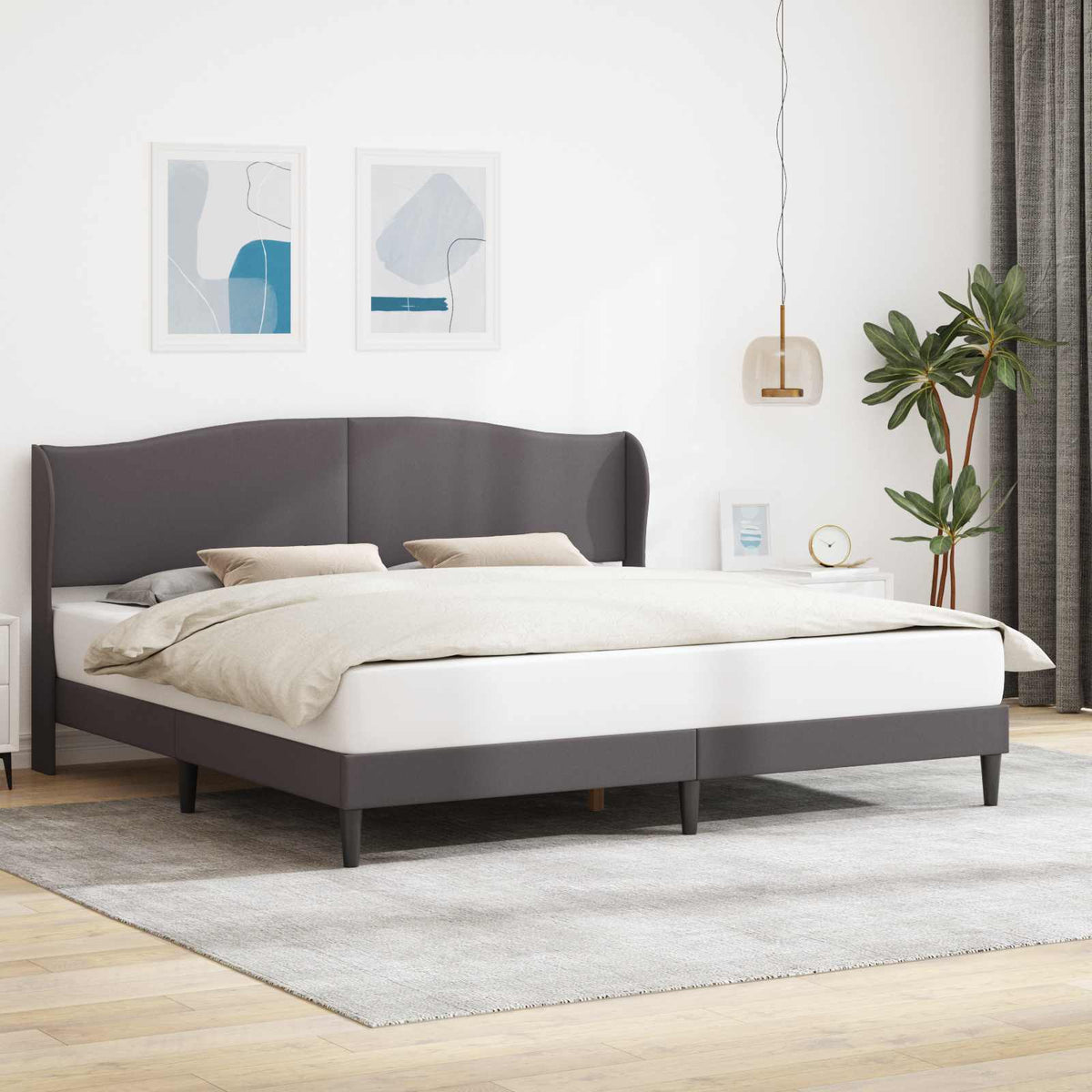 Vidaxl bedframe met hoofdeinde grijs 200 x 200 cm kunstleer