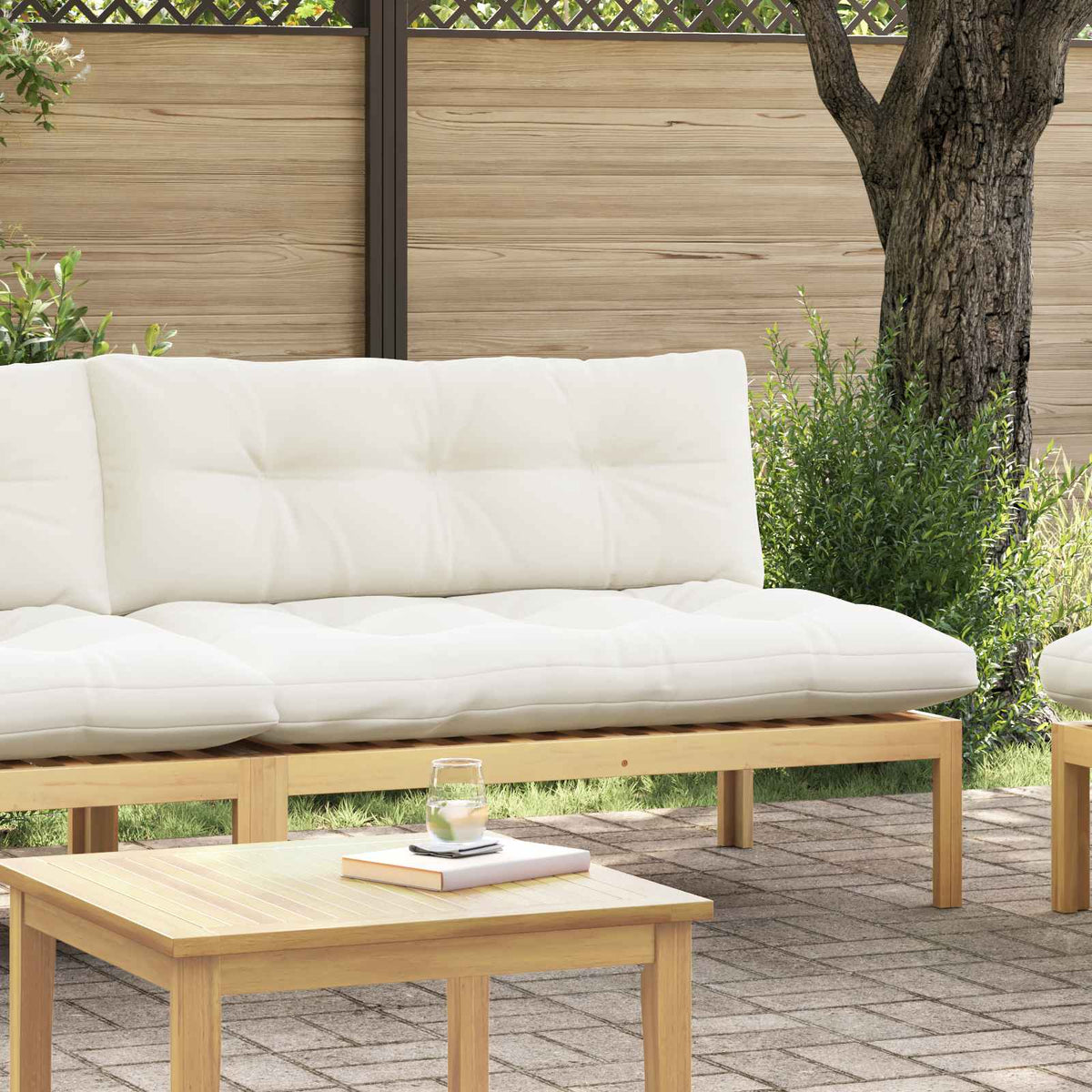 Vidaxl midden sofaset licht acacia en crème wit acaciahout