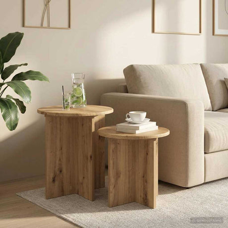 Vidaxl bijzettafelset 2 st artisanaal eiken ø 45 x 45 cm