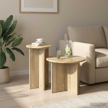 Vidaxl bijzettafelset 2 st sonoma eiken ø 45 x 35 cm bewerkt hout