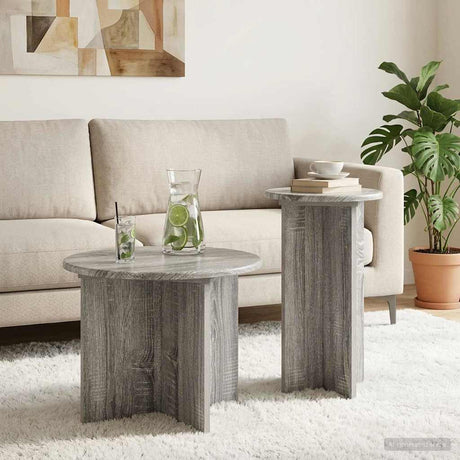 Vidaxl bijzettafelset 2 st grijs sonoma ø 45 x 35 cm bewerkt hout