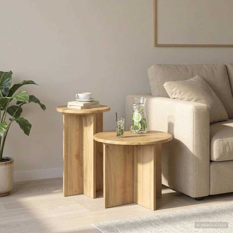 Vidaxl bijzettafelset 2 st artisanaal eiken ø 45 x 35 cm bewerkt hout