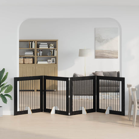 Vidaxl opvouwbaar hondenhek met standaards 4 st zwart eiken 401 cm