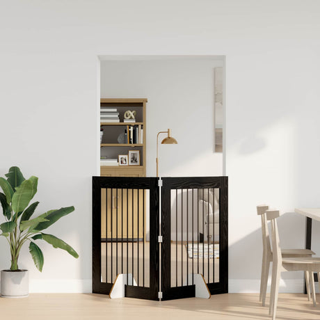 Vidaxl opvouwbaar hondenhek met standaards 2 st zwart eiken 160,5 cm