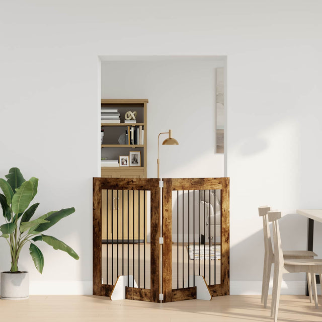 Vidaxl opvouwbaar hondenhek met standaards 2 st gerookt eiken 160,5 cm