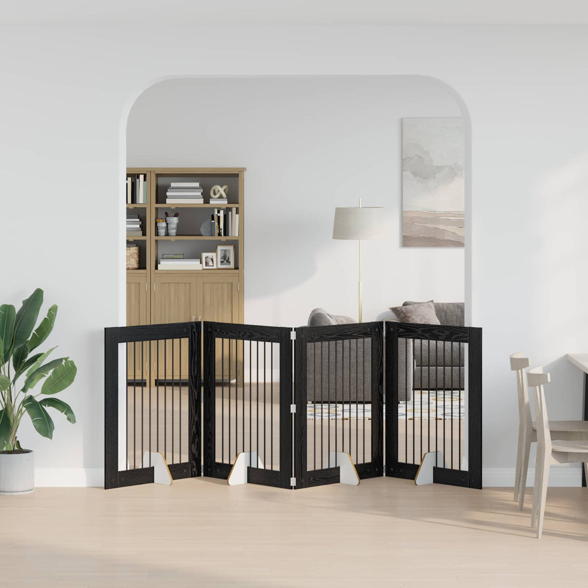 Vidaxl opvouwbaar hondenhek met standaards 4 st zwart eiken 321 cm