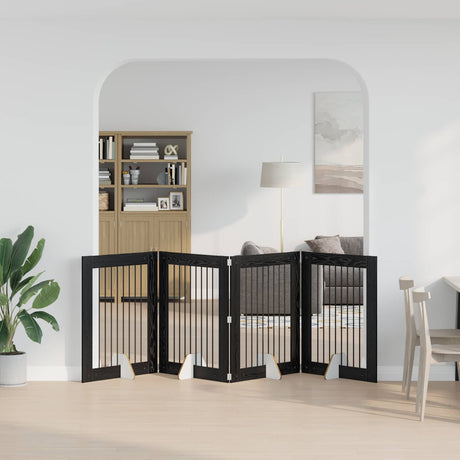 Vidaxl opvouwbaar hondenhek met standaards 4 st zwart eiken 321 cm